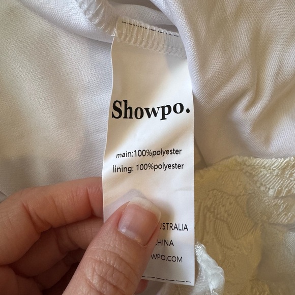 Showpo Brailey One Shoulder Wrap Front Mini Dress in White Jacquard Size 8 NWT - Picture 10 of 11